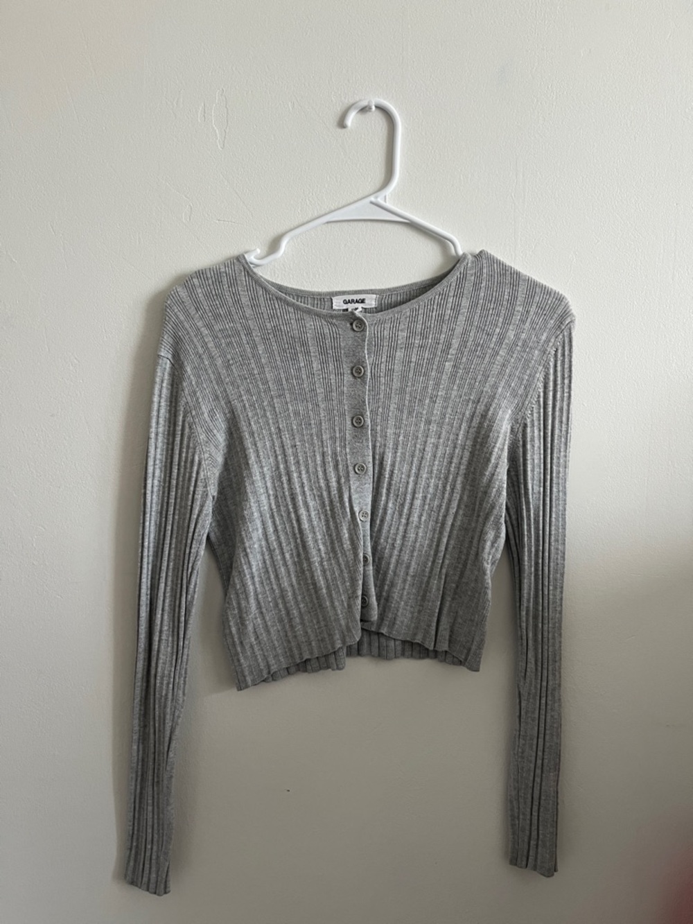 Garage Gray Ribbed Button-Front Cropped Top